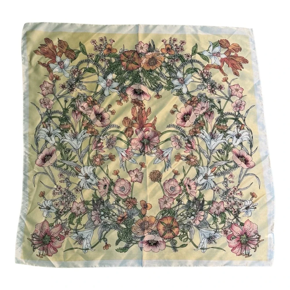 A Rare Bird Womens Floral Square Wild Rag Scarf Yellow Pink Botanical NWT